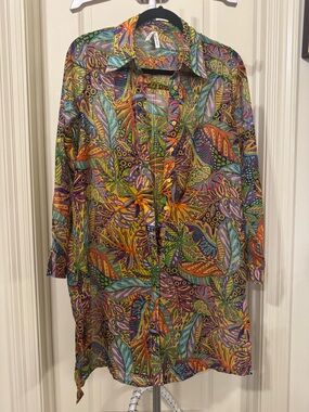 Live 4 Truth Multicolor Leaf-Print Midi Dress - Green, Orange, Purple